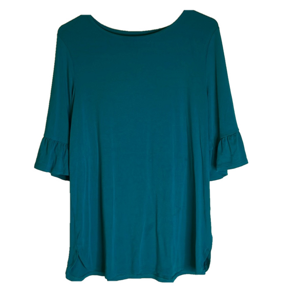 VAN HEUSEN Bell Trim Sleeves Round Neck Pullover Top, Women’s M, Teal - Picture 1 of 6
